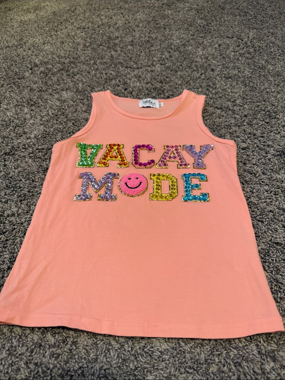Lola + The Boys Peach Sequin "VACAY MODE" Tank